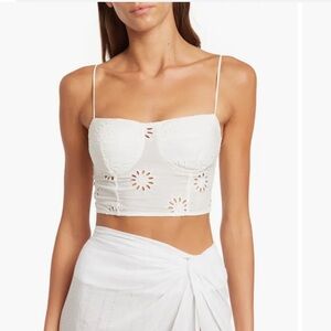 Vix Paula Hermanny White Kiara Eyelet Cropped Bustier Top NEW Size XS